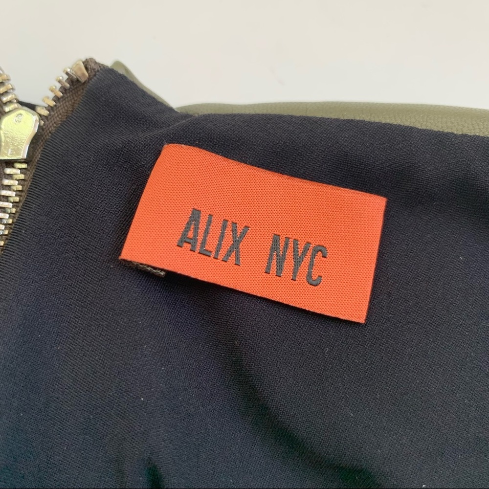 Alix NYC Faux Leather Bodysuit Halter Thong Olive Green L 8/10 NWT - Picture 8 of 12